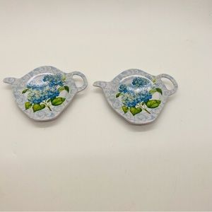 NWOT Keller-Charles Vintage Tea Bag Holders (2) Melamine in Hydrangea flowers.